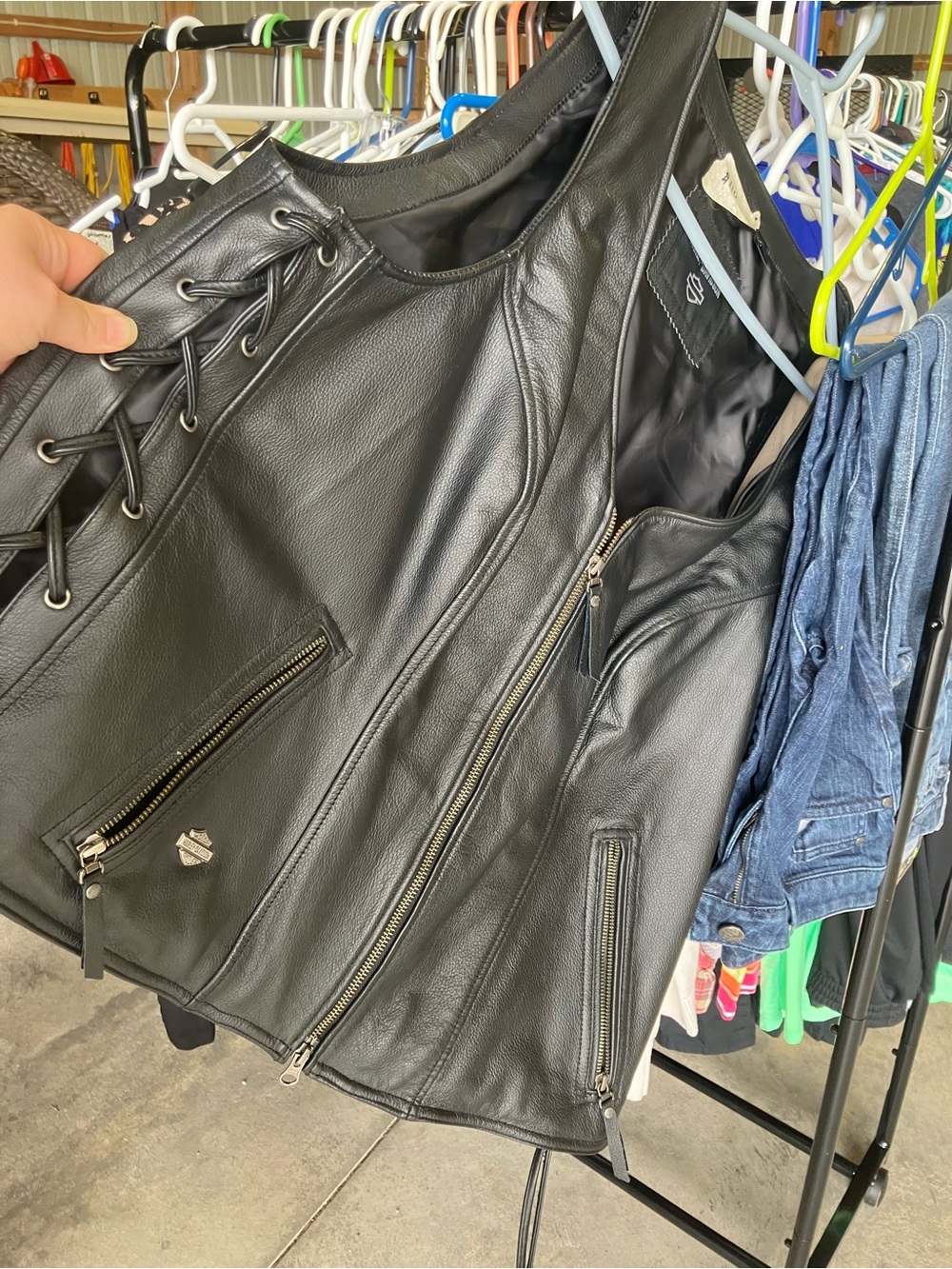 Harley-Davidson Black Leather Lace-Up Women's Vest